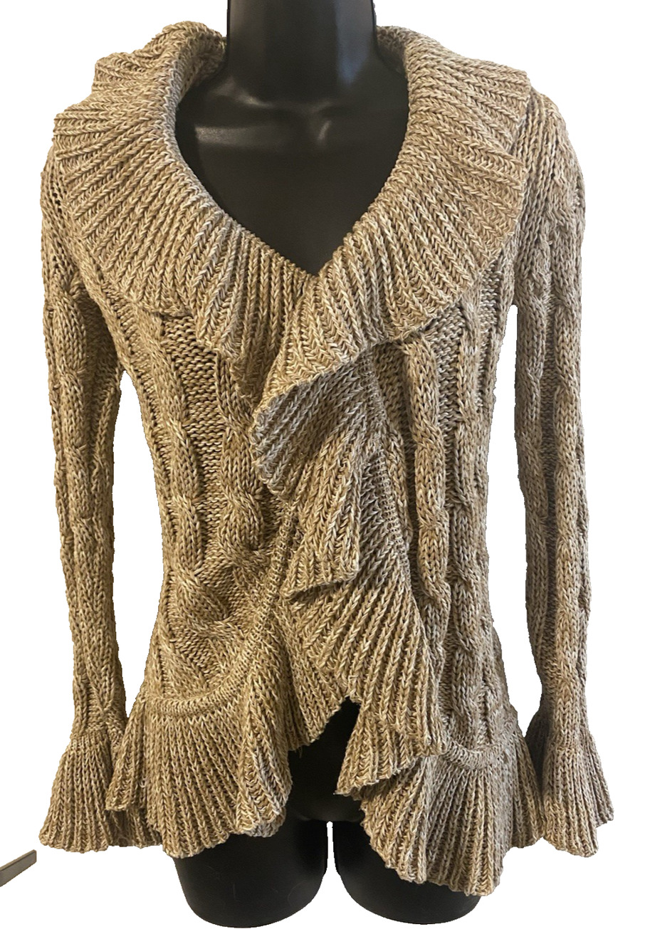 International Concepts Womens Ruffled Cardigan Size Small Tan Cottage Core Fairy